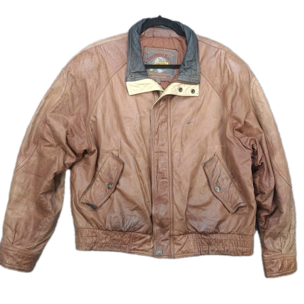 90's Adventure Bound Originals Leather Jacket Men Large Brown VTG Bomber Coat